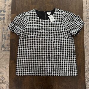 J.Crew Metallic Gingham Puff Sleeve Top NWT | Holiday Party Blouse | Size M‎